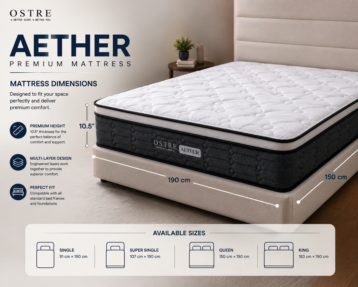 Tilam OSTRE AETHER 10.5” Medium Firm Mattress with Latex and Pocket Spring High Density Foam