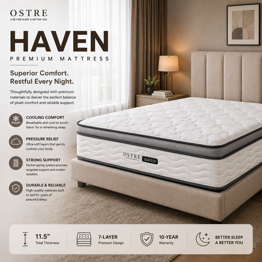 Tilam OSTRE HAVEN 11.5” Firm Mattress with Latex and Pocket Spring High Density Foam
