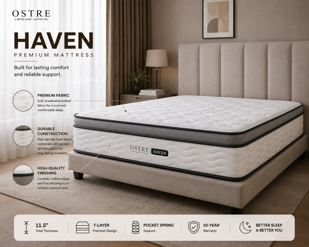 Tilam OSTRE HAVEN 11.5” Firm Mattress with Latex and Pocket Spring High Density Foam