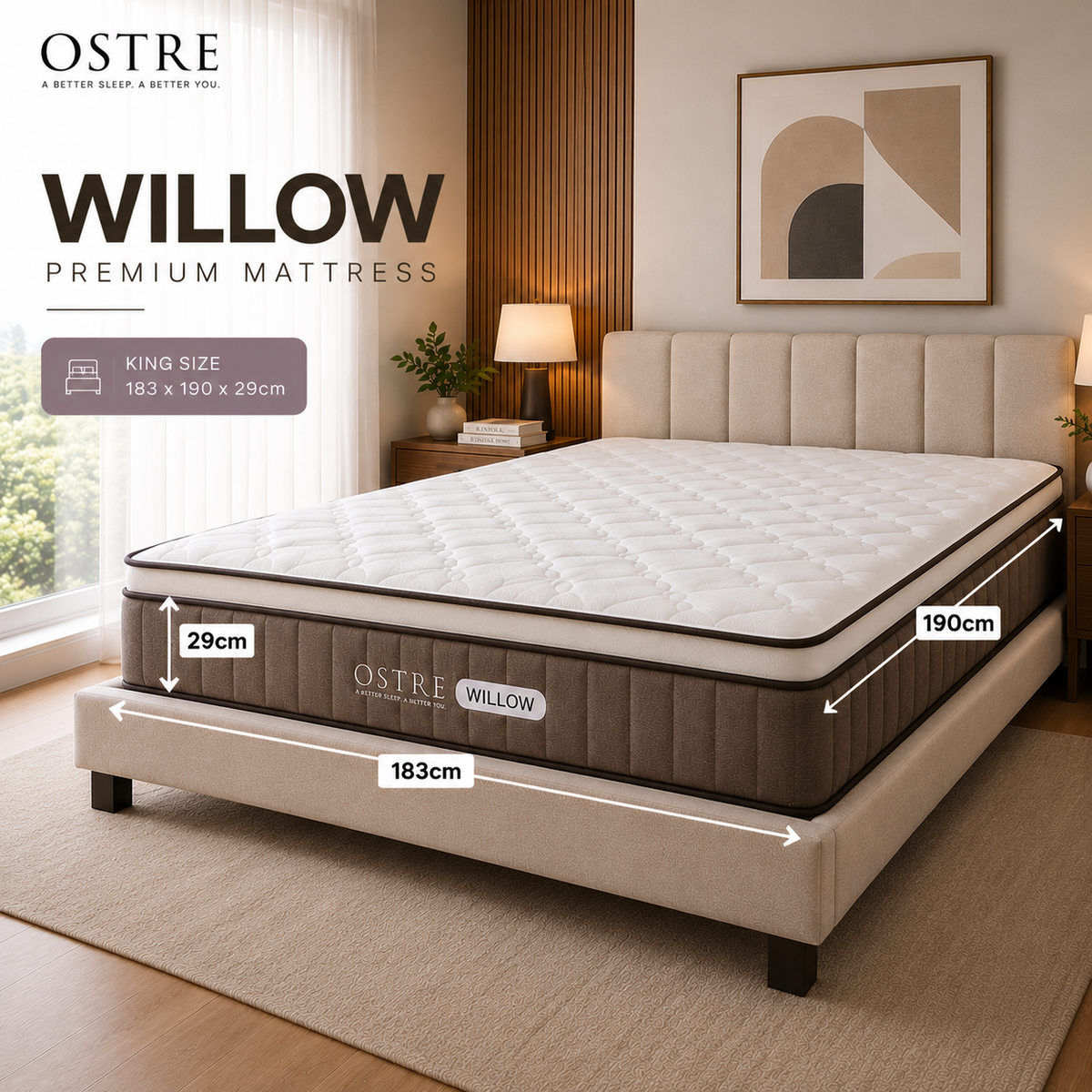 Tilam OSTRE WILLOW 11.5” Medium Firm Mattress with Pocket Spring and High Density Memory Foam